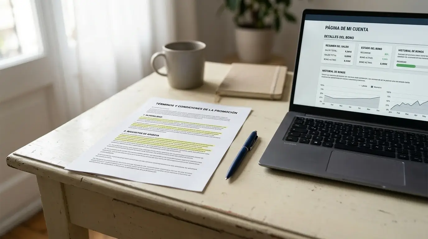 Persona revisando términos y condiciones en pantalla de portátil con taza de café al lado
