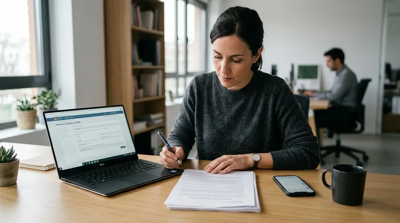 Persona revisando en un portátil la ficha de un operador y sus condiciones de retirada