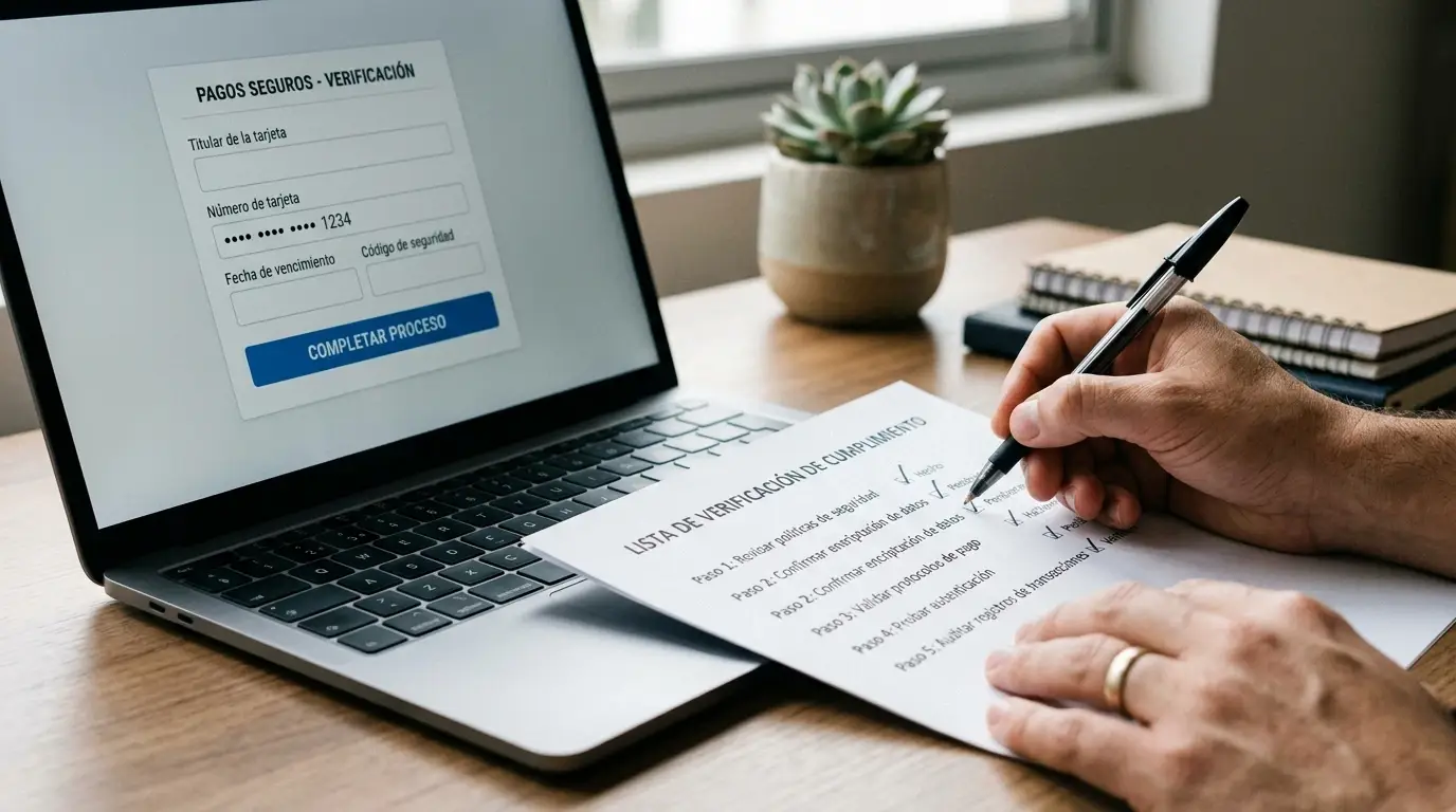 Lista de comprobación con identidad del operador, red Litecoin y retirada marcada en un escritorio ordenado