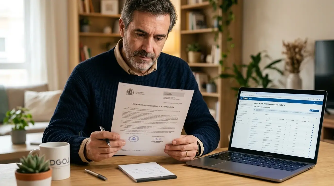 Escritorio sobrio con documento de licencia, portátil y teléfono de pagos sin logotipos