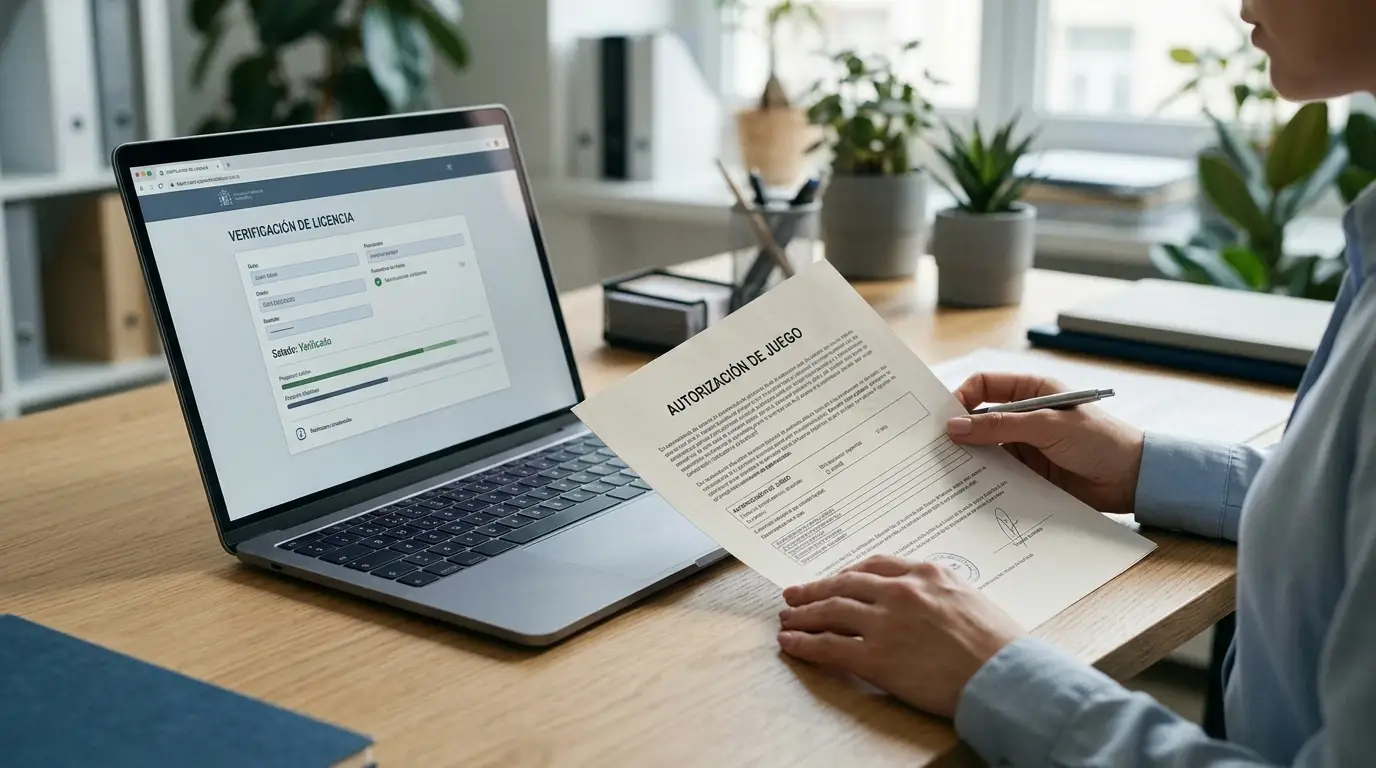 Documento de licencia y pantalla de verificación de un operador español