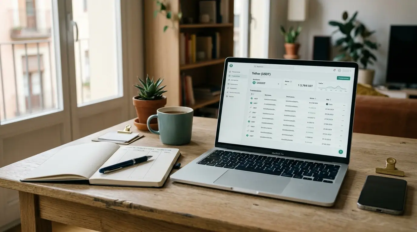 Billetera digital y selección de red de Tether
