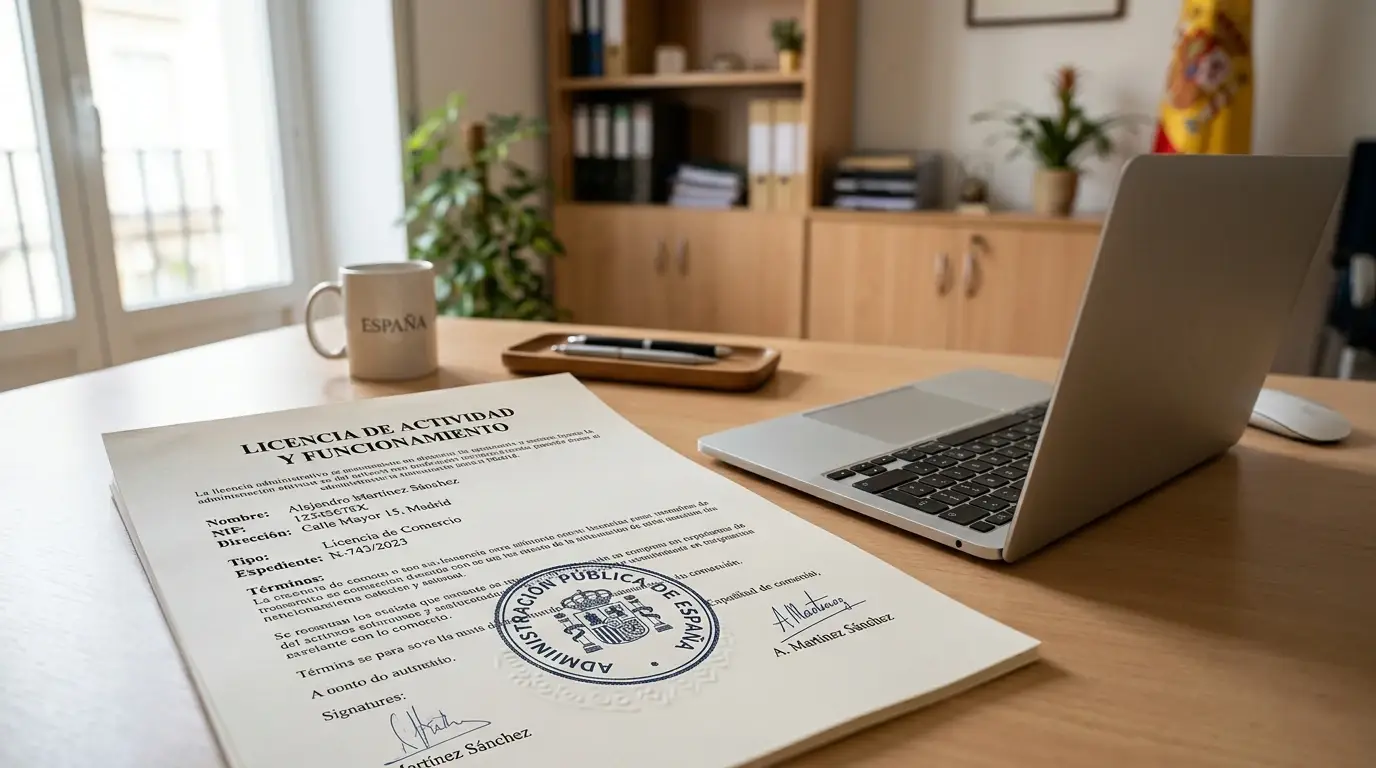 Documento de licencia y registro oficial sin logotipos comerciales