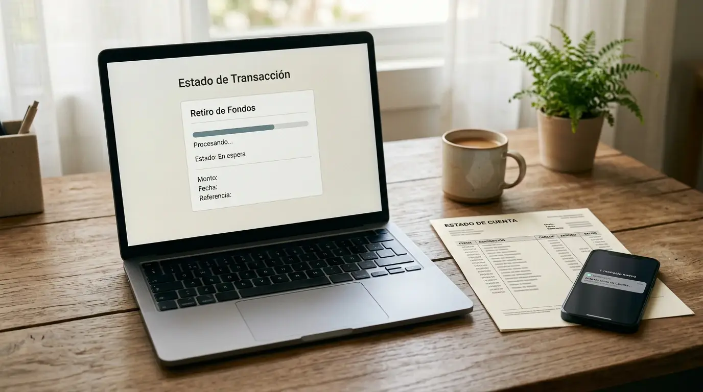 Pantalla de retirada representada en un entorno neutro junto a un comprobante