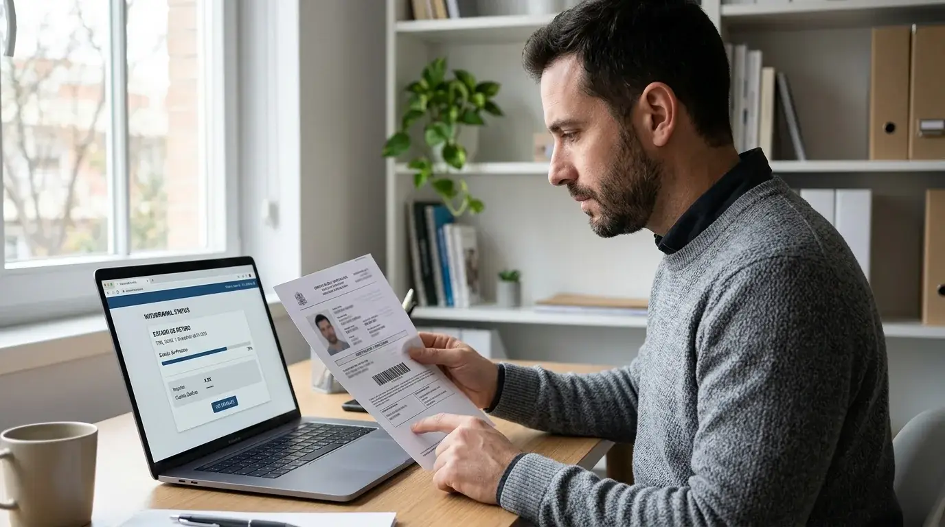 Documento neutro y portátil mostrando una solicitud de retirada, sin datos personales